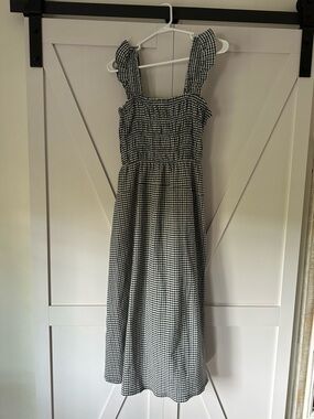 Old Navy Navy and White Gingham Midi Dress with Ruffle Straps